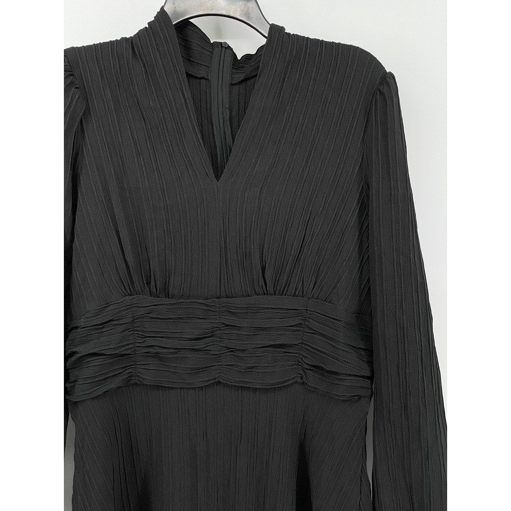 SHEIN Women's Black Ribbed Long-Sleeve V-Neck Maxi Dress SZ 12