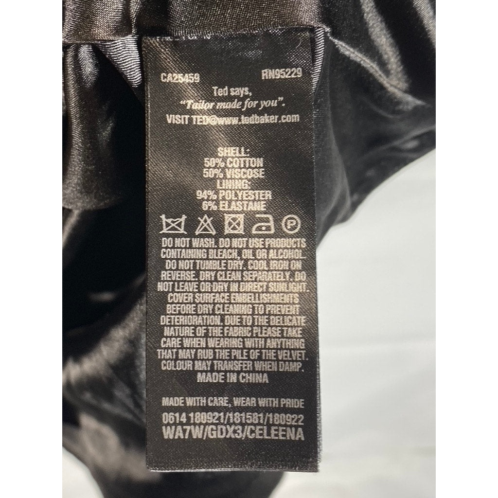 TED BAKER LONDON Women's Black Velvet Celeena Queen Bee Ruffle Dress SZ 0 (US2)