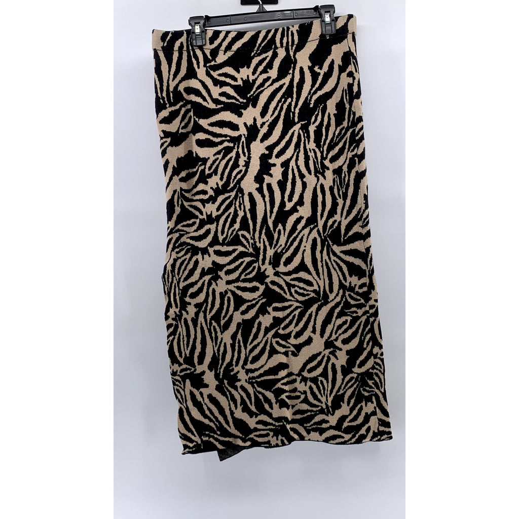 MINKPINK Women's Black-Beige Printed Savannah Intazia Side-Slit Midi Skirt SZ XL