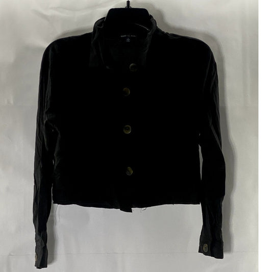 HEART & HIPS Women's Black Solid Button-Up Long Sleeve Top SZ S
