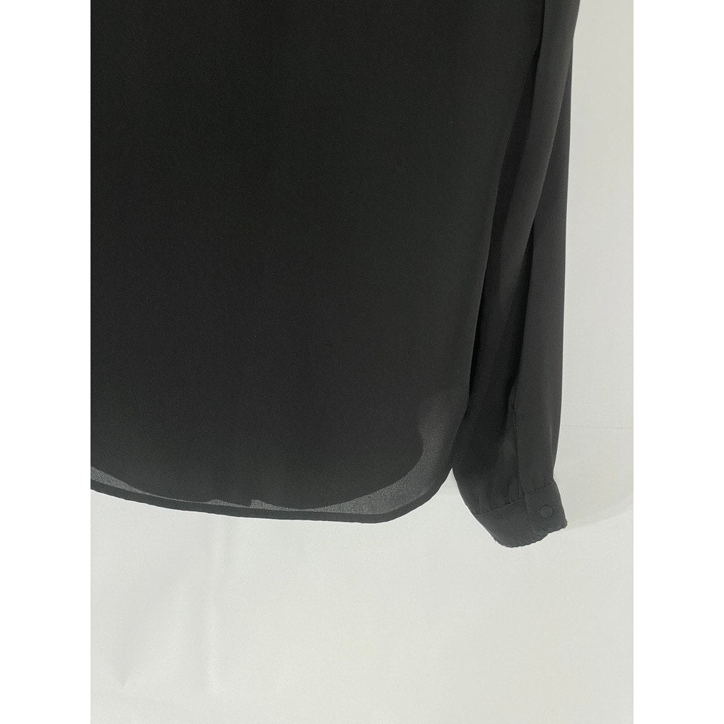 ZARA BASIC Women's Black Sheer Button-Up Long Sleeve Top SZ S