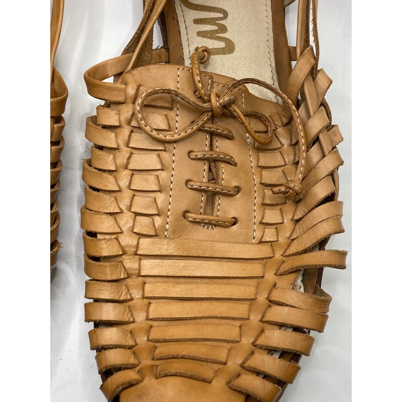 SAM EDELMAN Women's Brown Leather Avianna Lace-Up Huarche Flats SZ 8.5