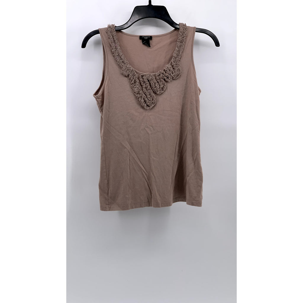 ANN TAYLOR Women's Petite Beige Textured Scoop-Neck Sleeveless Top SZ MP