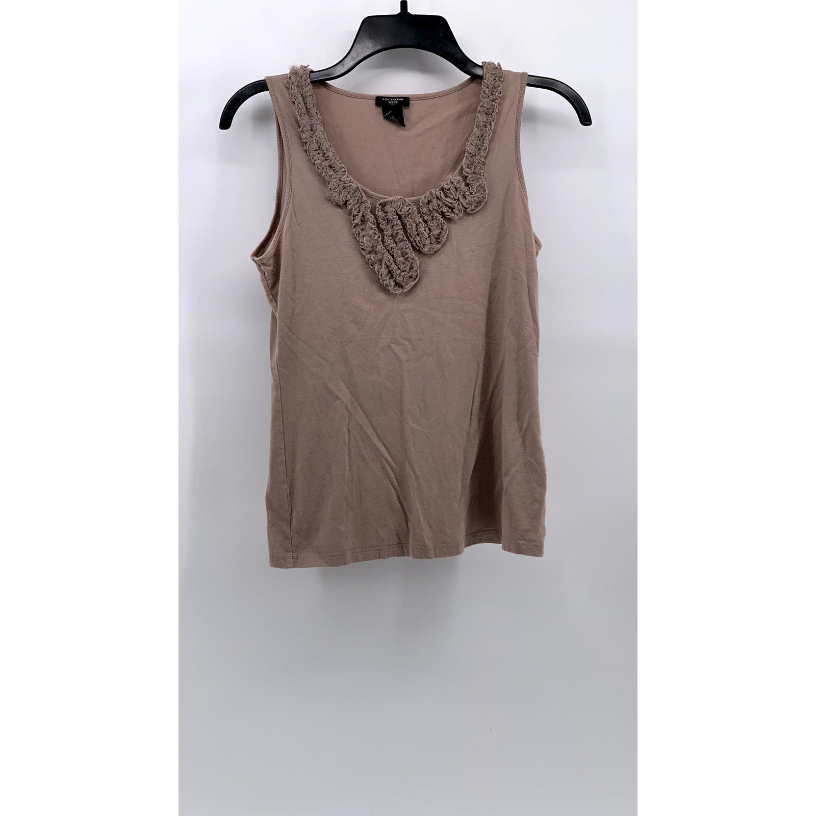 ANN TAYLOR Women's Petite Beige Textured Scoop-Neck Sleeveless Top SZ MP