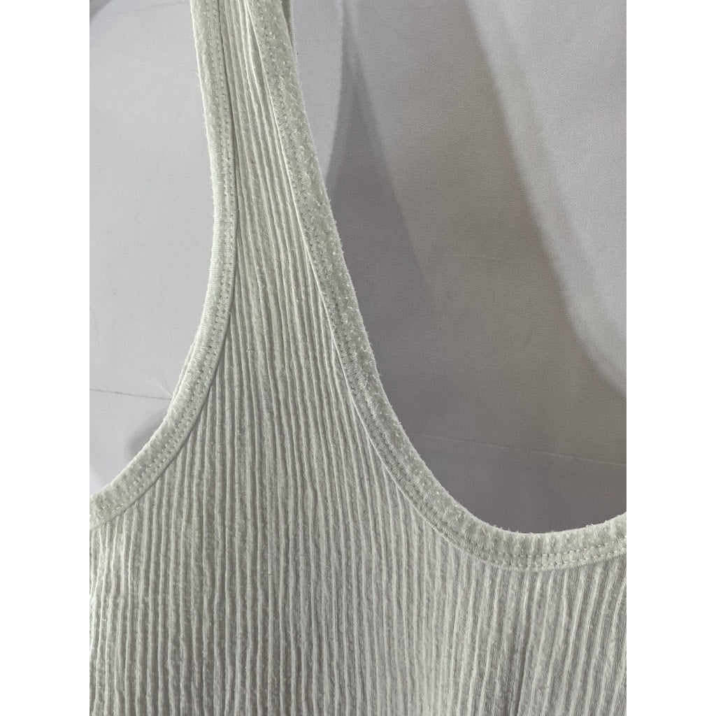 OUT FROM UNDER Women's White Ribbed Deep Scoop-Neck Cropped Tank Top SZ L