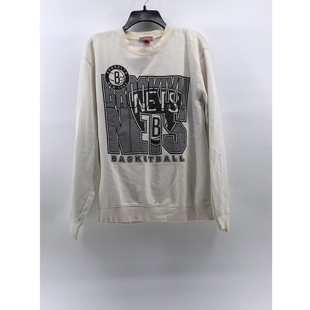 MITCHELL & NESS Men's Beige-Black Brooklyn Nets Basketball Sweatshirt SZ XL