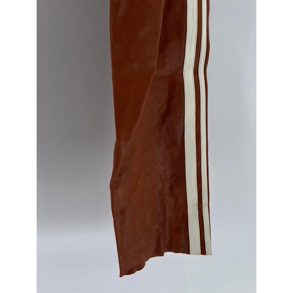 SPRWMN Women's Cognac-White Athletic Striped Capri Leather Leggings SZ S