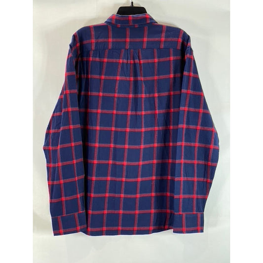 J. CREW Men's Navy Plaid Classic-Fit Button-Up Long Sleeve Flannel Shirt SZ XL