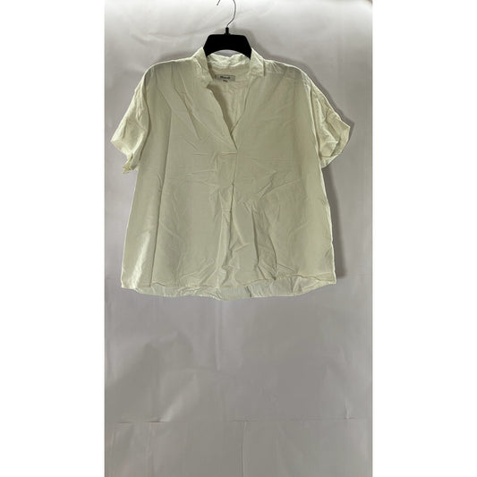 MADEWELL Women's White V-Neck Short Sleeve Parka Popover Top SZ M
