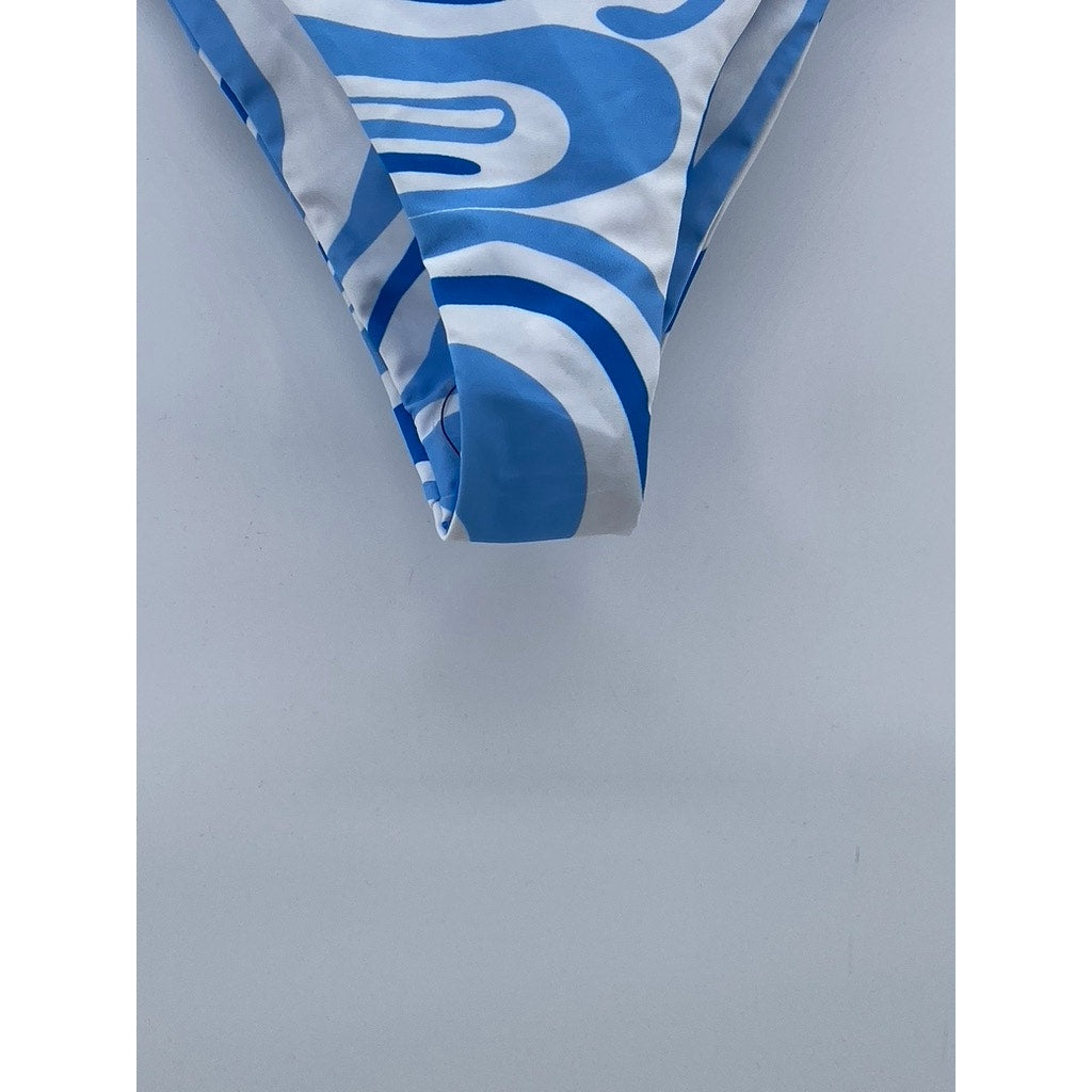 AURELLE Women's Blue-White Swirl Print Medium Coverage Bikini Bottom SZ M