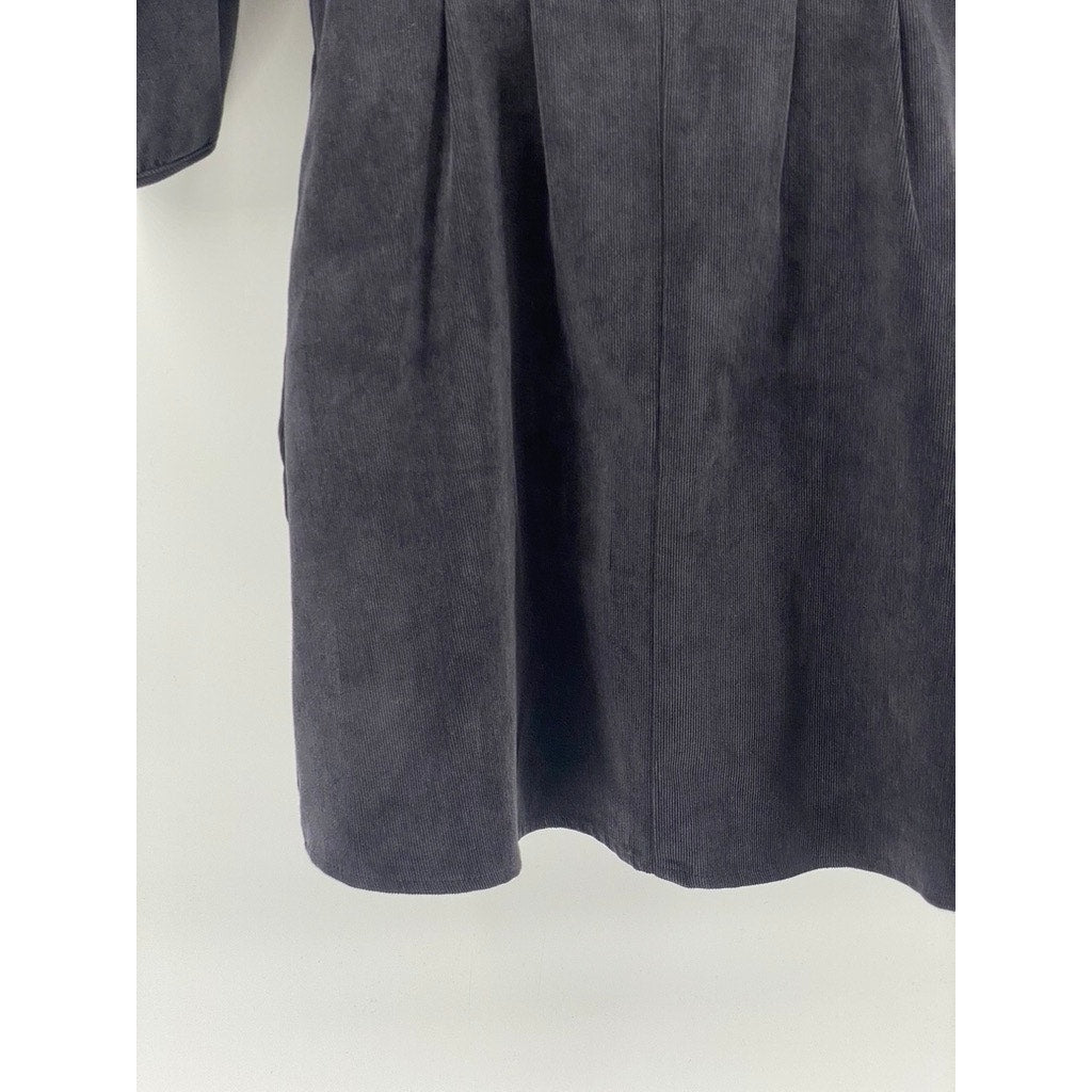 ZARA Women's Navy Blue Crewneck Corduroy Long Sleeve A-Line Mini Dress SZ XS