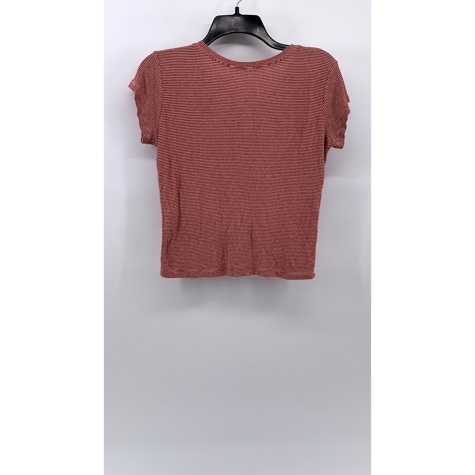 BRANDY MELVILLE Women's Red Ribbed Striped Crewneck Short Sleeve Top SZ OS
