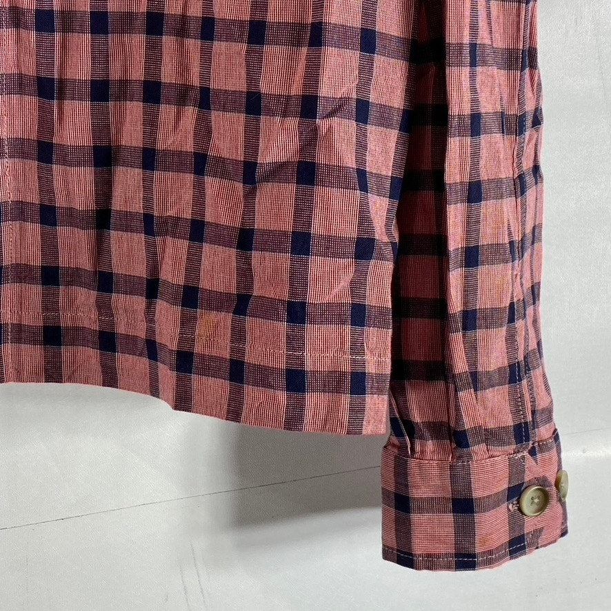 18EAST MFG Men's Red/Navy Plaid Button-Up Regular-Fit Long Sleeve Shirt SZ S