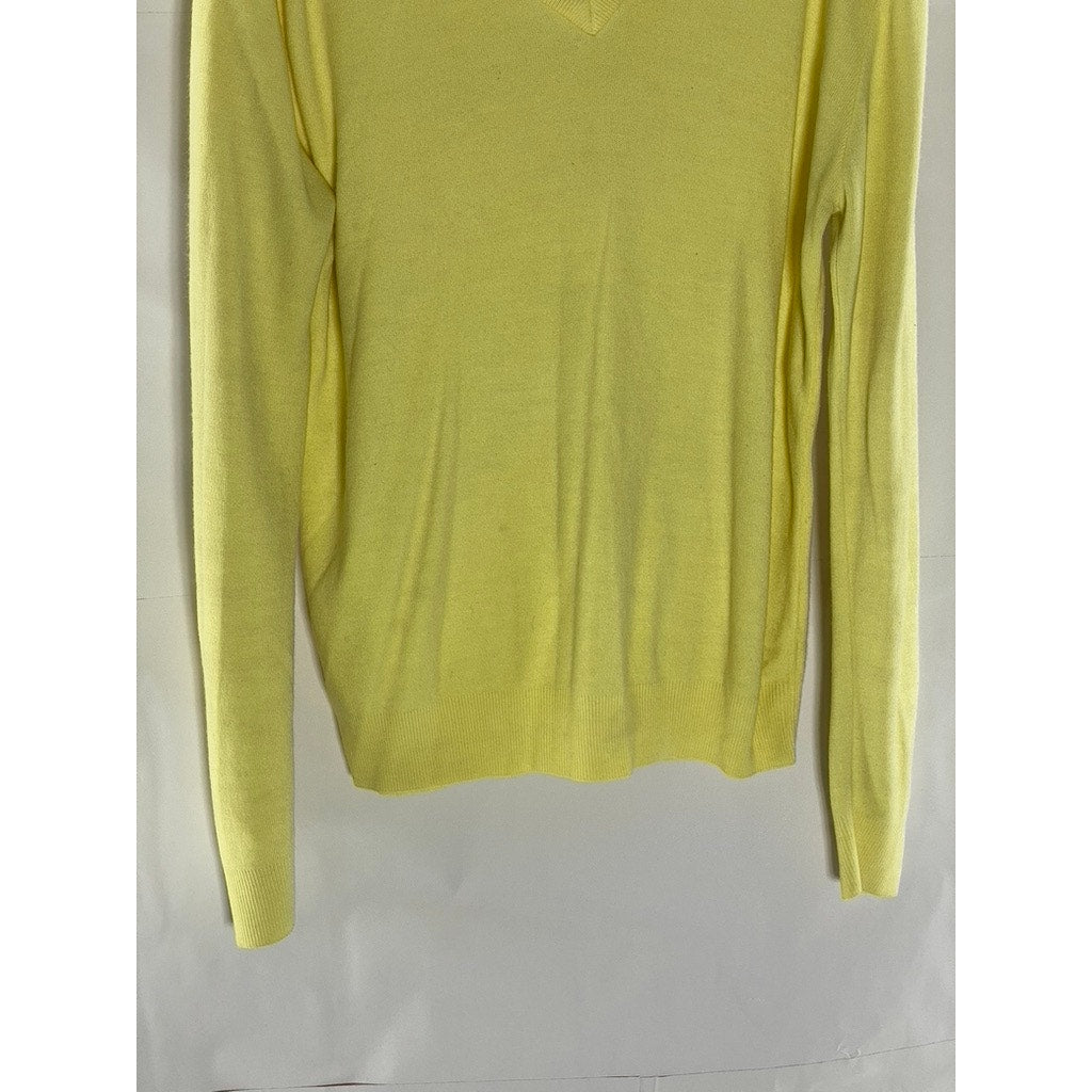 UNBRANDED Men’s Yellow Solid Knit V-Neck Long Sleeve Pullover Sweater SZ L