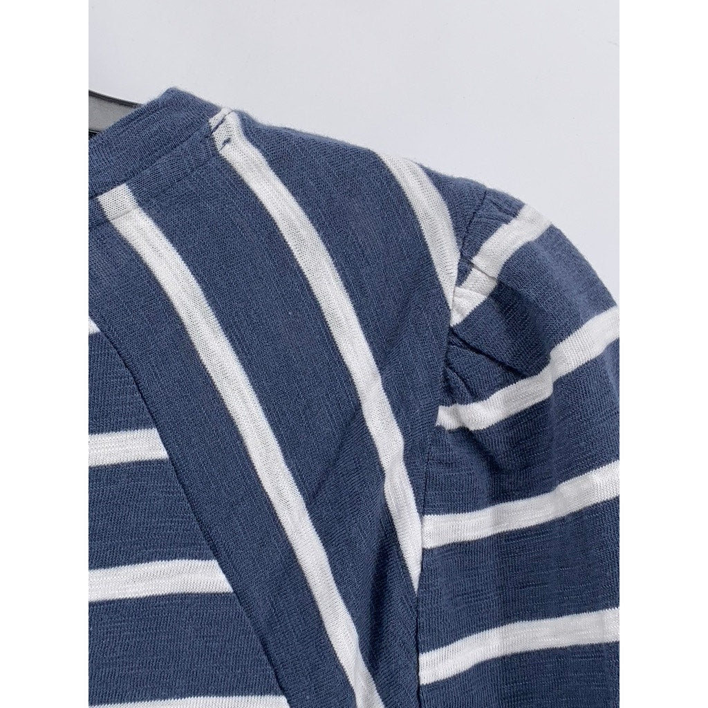 WHITE HOUSE BLACK MARKET Women's Blue-White Striped Long Sleeve Top SZ M