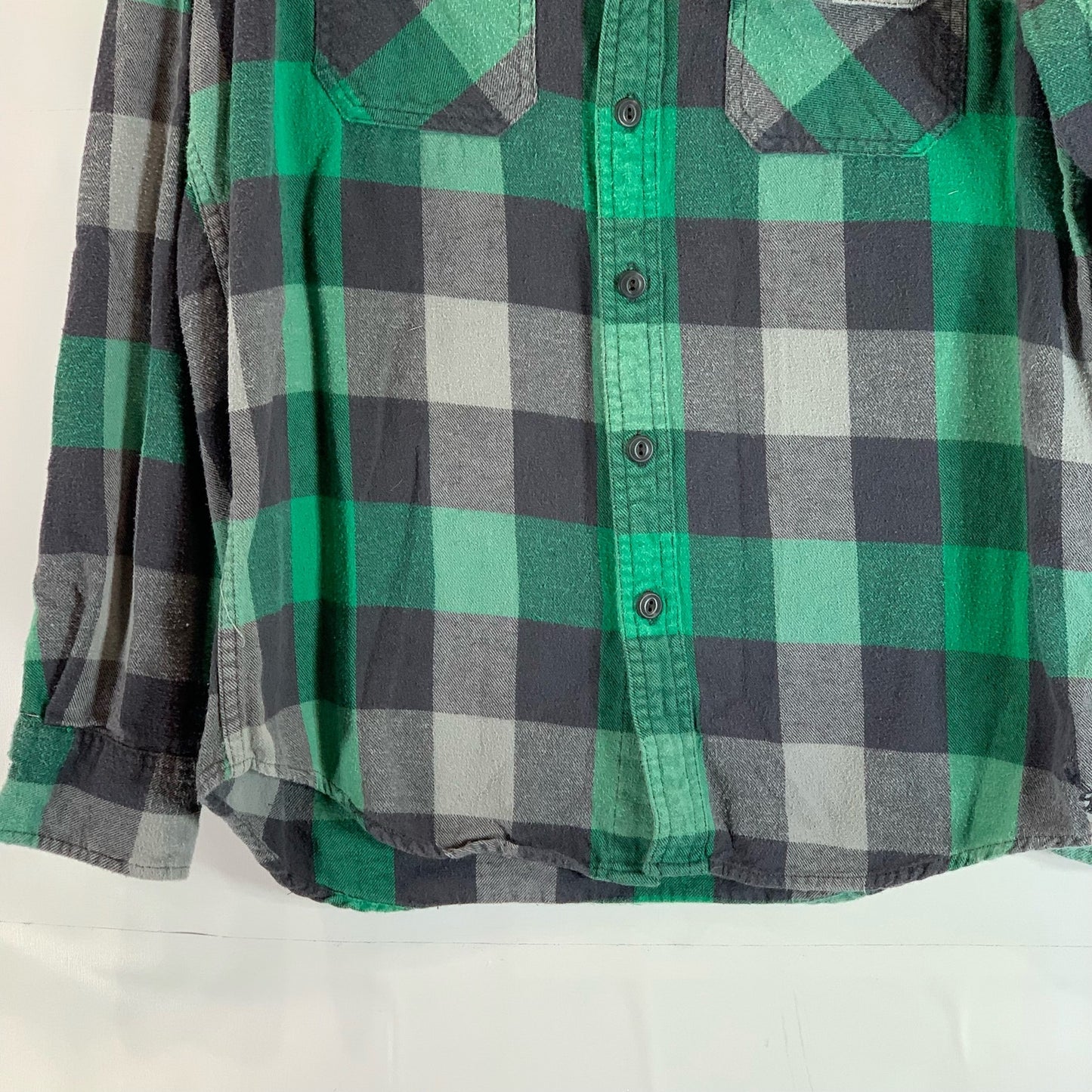 AMERICAN EAGLE Men's Green/Gray Athletic-Fit AE Flannel Button-Up Shirt SZ M