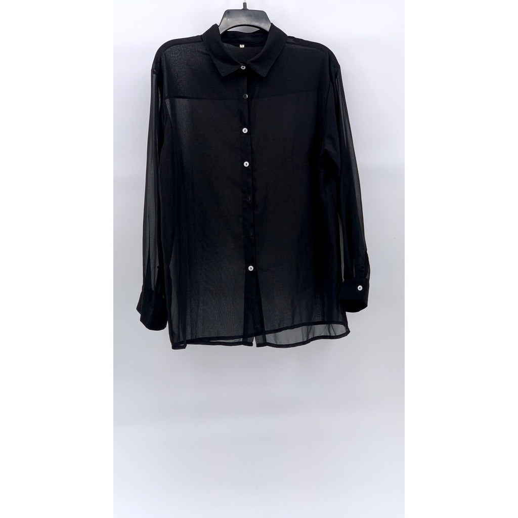 UNBRANDED Women's Black Sheer Button-Up Long Sleeve Top SZ S