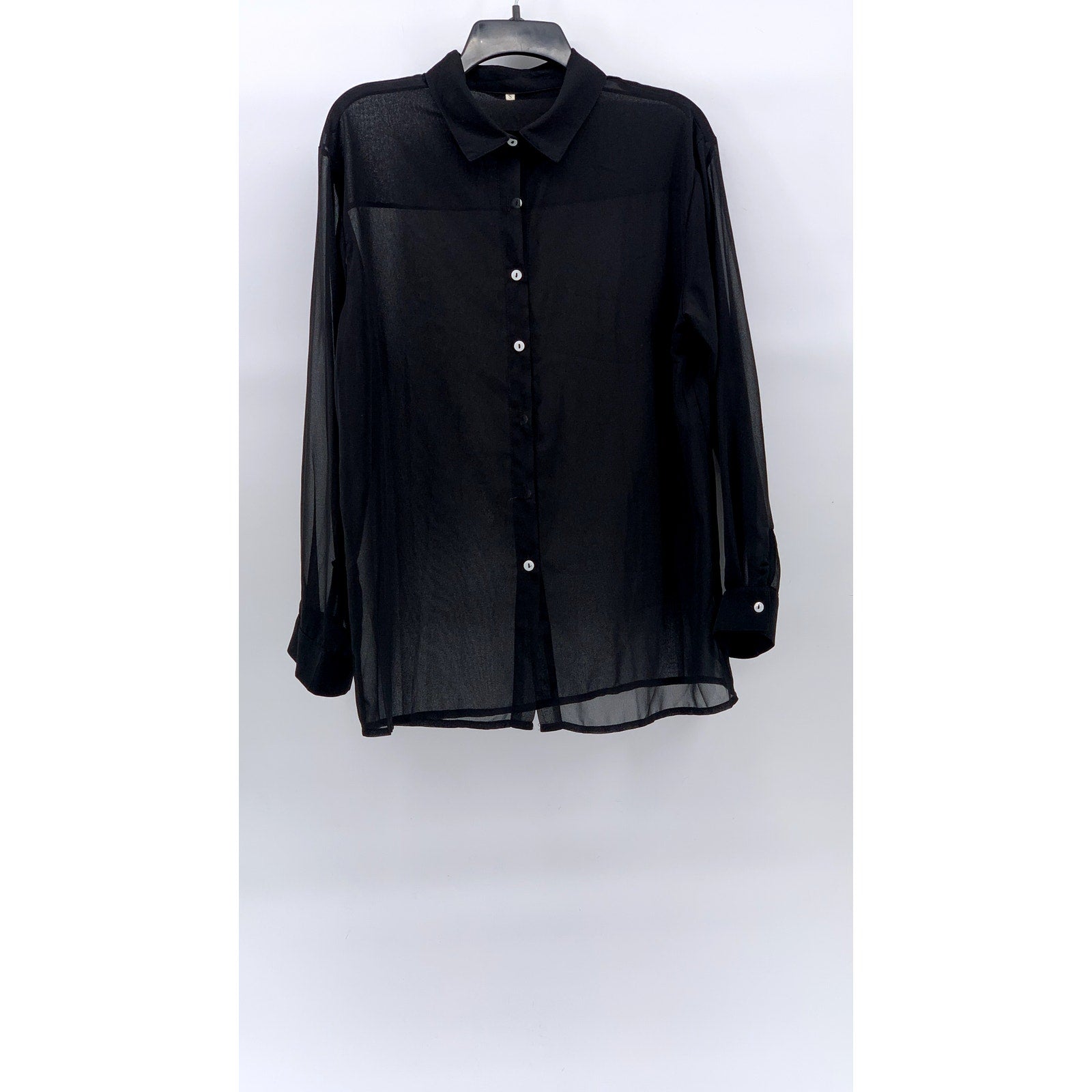 UNBRANDED Women's Black Sheer Button-Up Long Sleeve Top SZ S