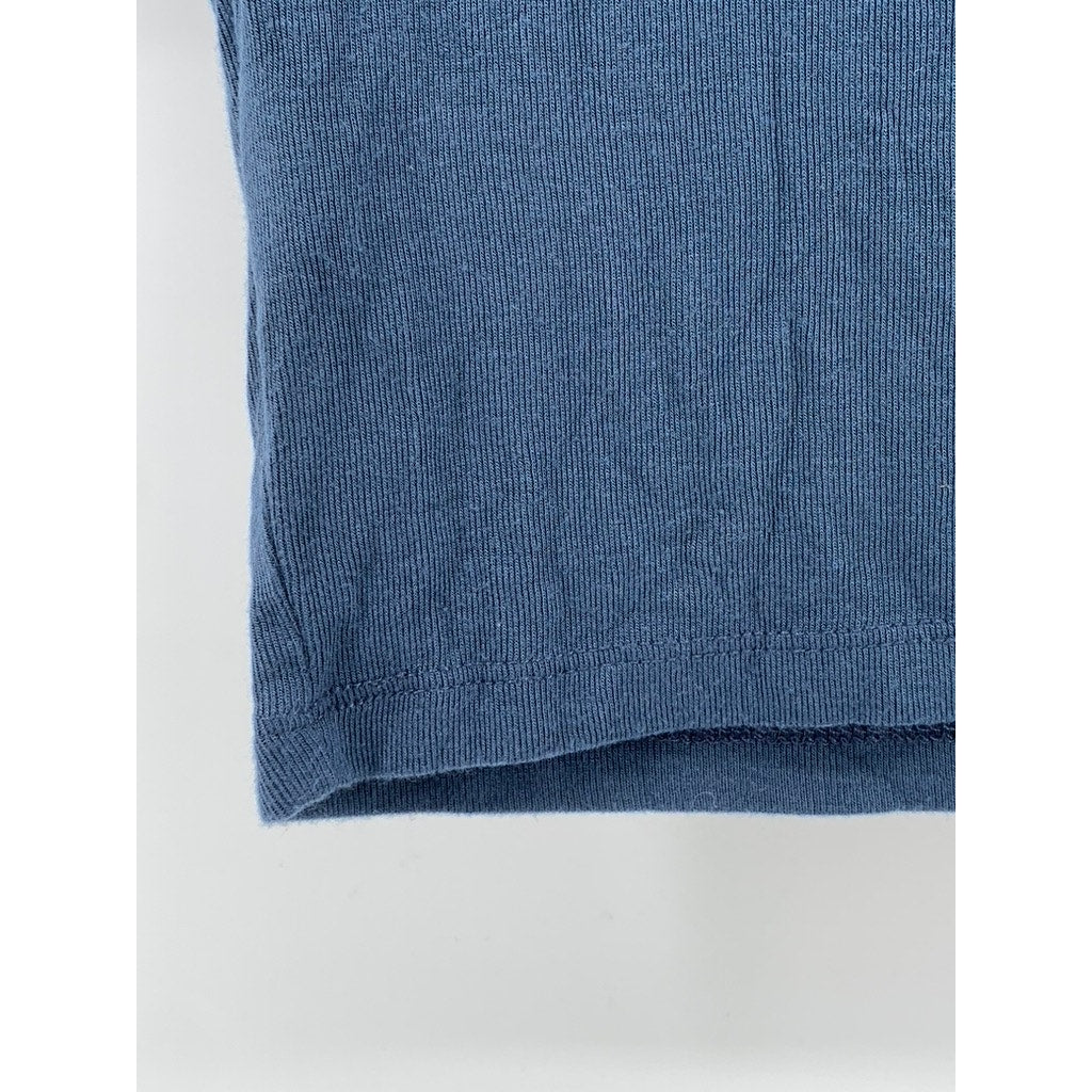 ZARA Women's Dark Blue Rib Knit Crewneck Short Sleeve Cropped T-Shirt SZ S