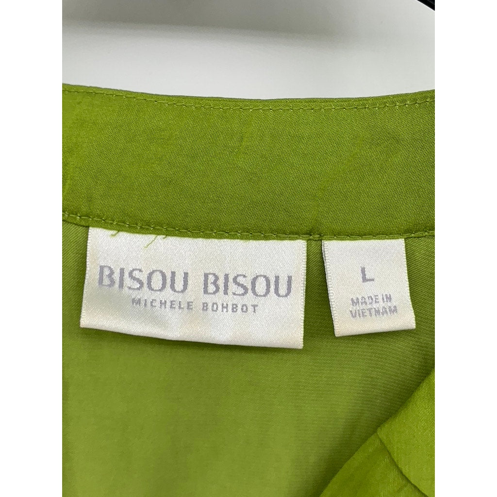 BISOU BISOU Women's Green Ruffle Tie-Neck Sleeveless Top SZ L