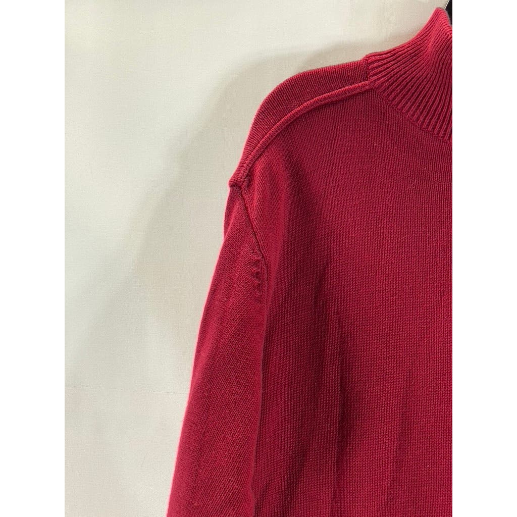 OSCAR DE LA RENTA Men's Red Knit Quarter-Zip Pullover Sweater SZ XL