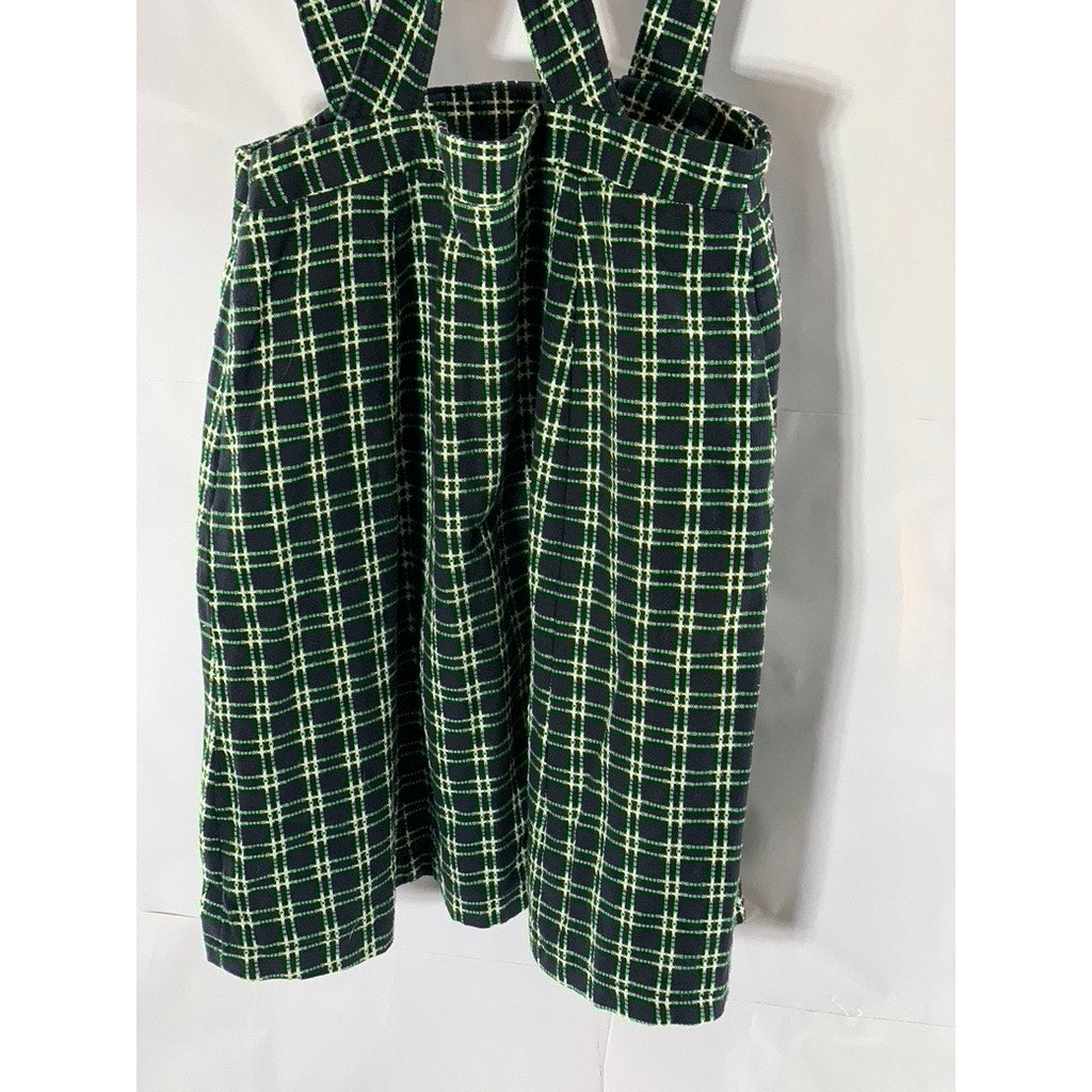 MAEVE By ANTHROPOLOGIE Women's Green/Black Checkered Overall Mini Skirt SZ 4