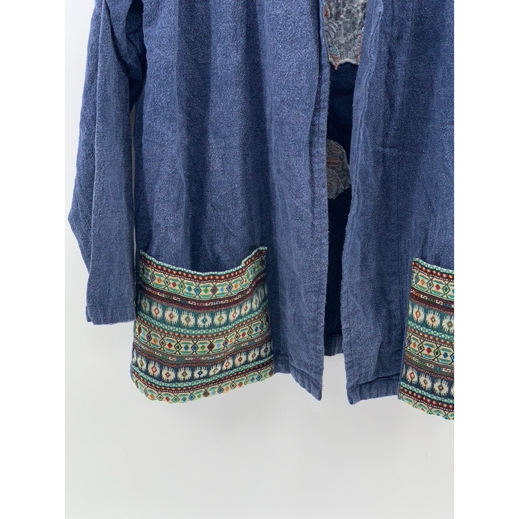 NEPTUNE Unisex Navy Rare TMCE Embroidered Graphic Open-Front Cardigan SZ OS