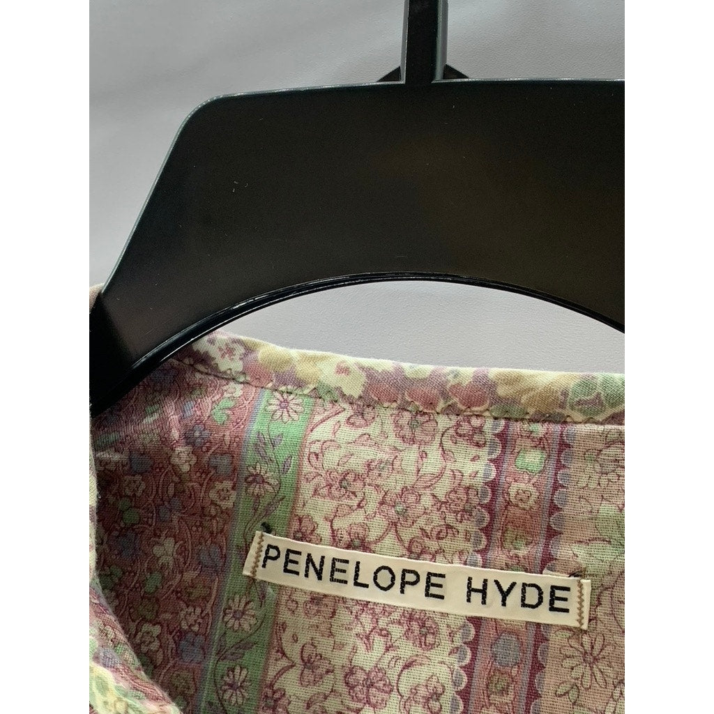 PENELOPE HYDE Women's Multi Velvet Quilted Floral Loop-Button Jacket SZ M