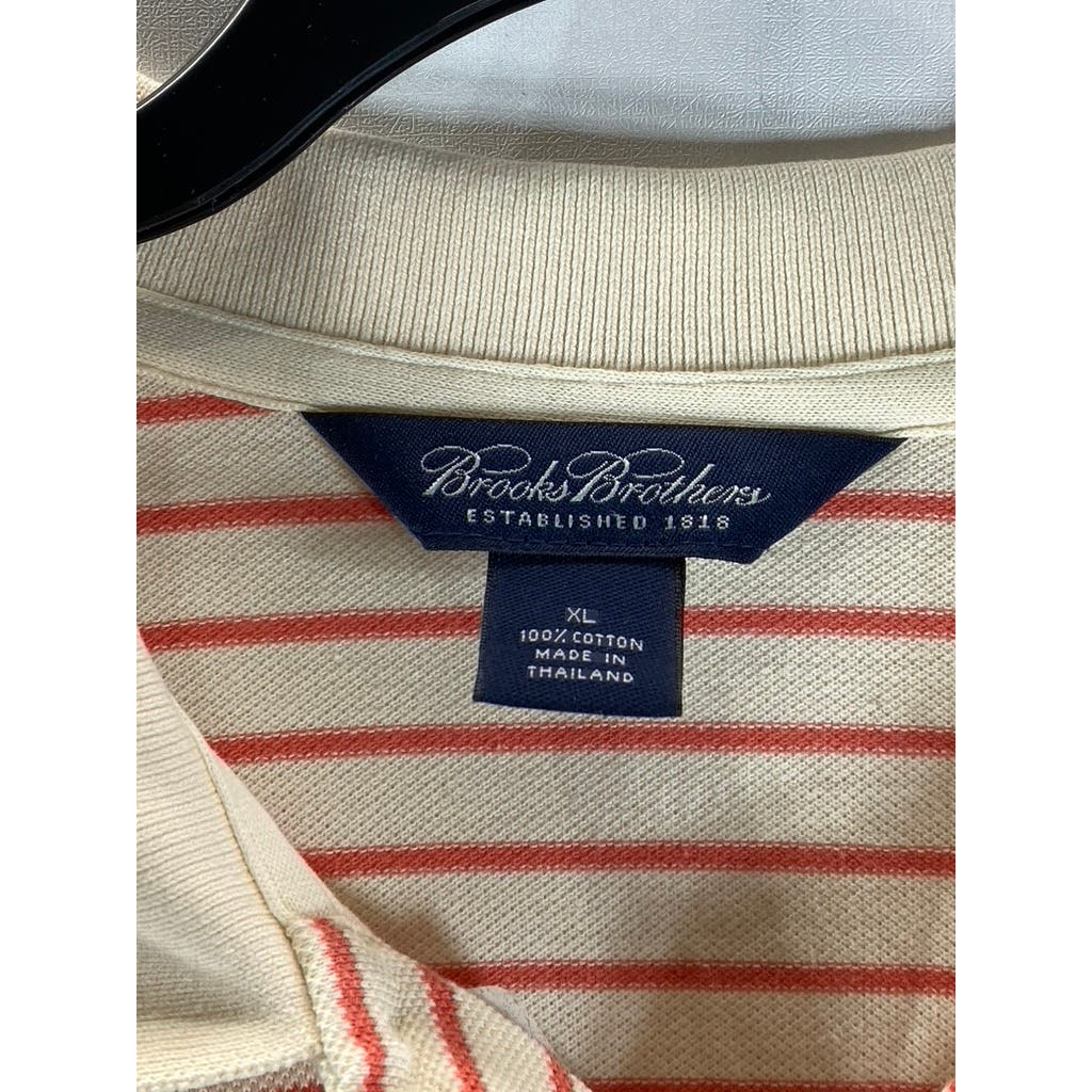 BROOKS BROTHERS Cream/Orange Striped Cotton Short Sleeve Polo Shirt SZ XL