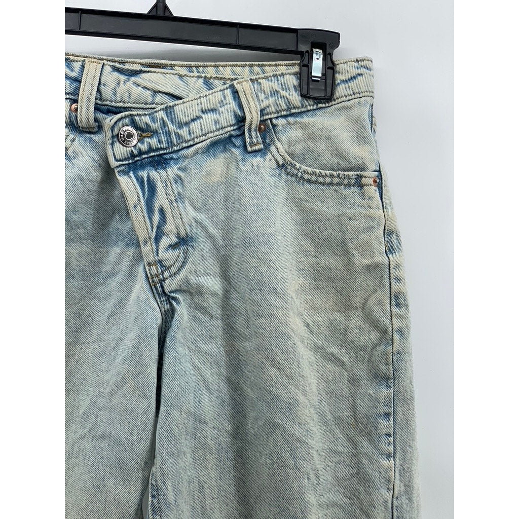 WILD FABLE Women's Light Blue Frayed Asymmetrical Waist High-Rise Shorts SZ 00