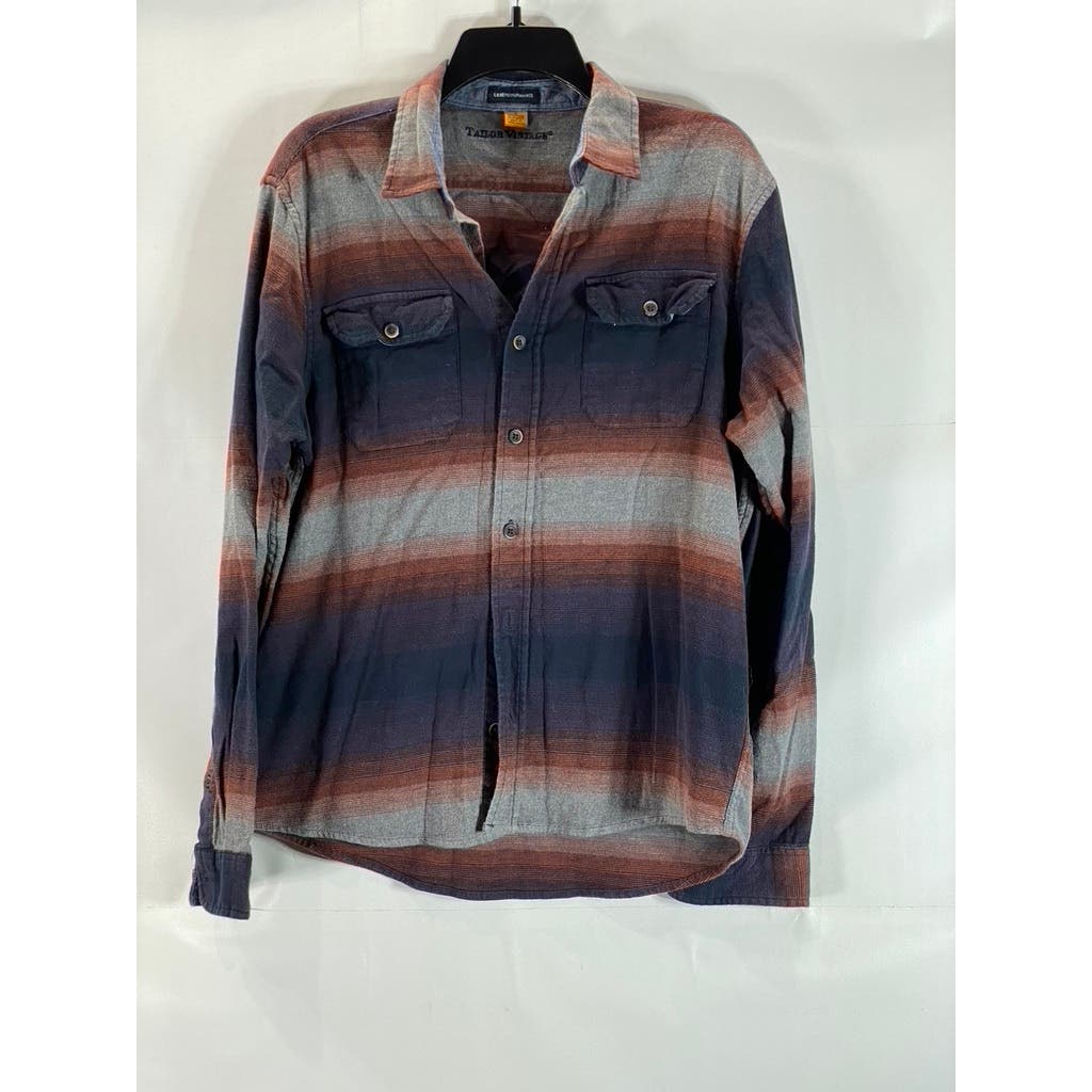 TAILOR VINTAGE Men's Blue/Red Stripe Luxe Performance Desert Stripe Shirt SZ M