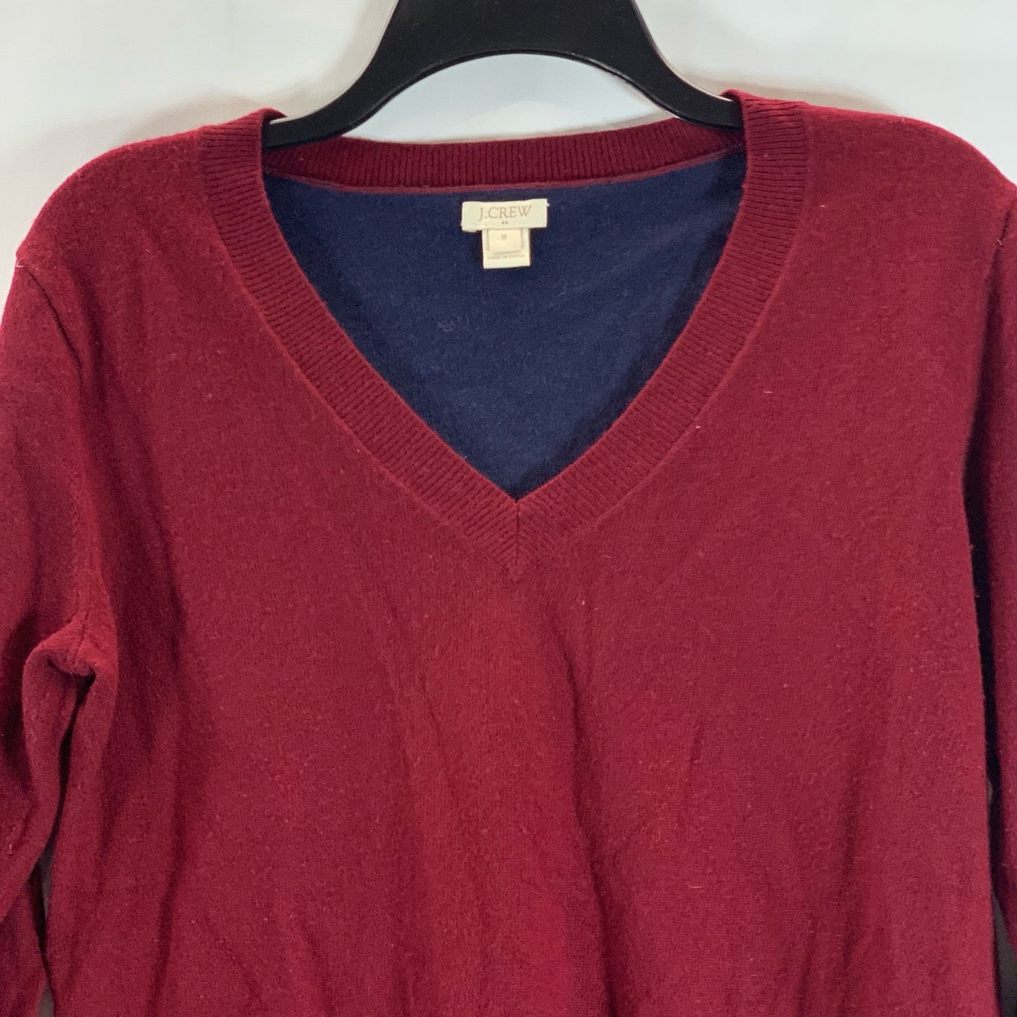 J. CREW FACTORY Women's Burgundy/Navy V-Neck Colorblock Tunic Sweater SZ M