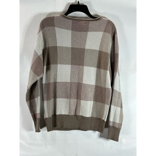 CYNTHIA ROWLEY Women's Brown/Beige Plaid Bateau Pullover Sweater SZ M