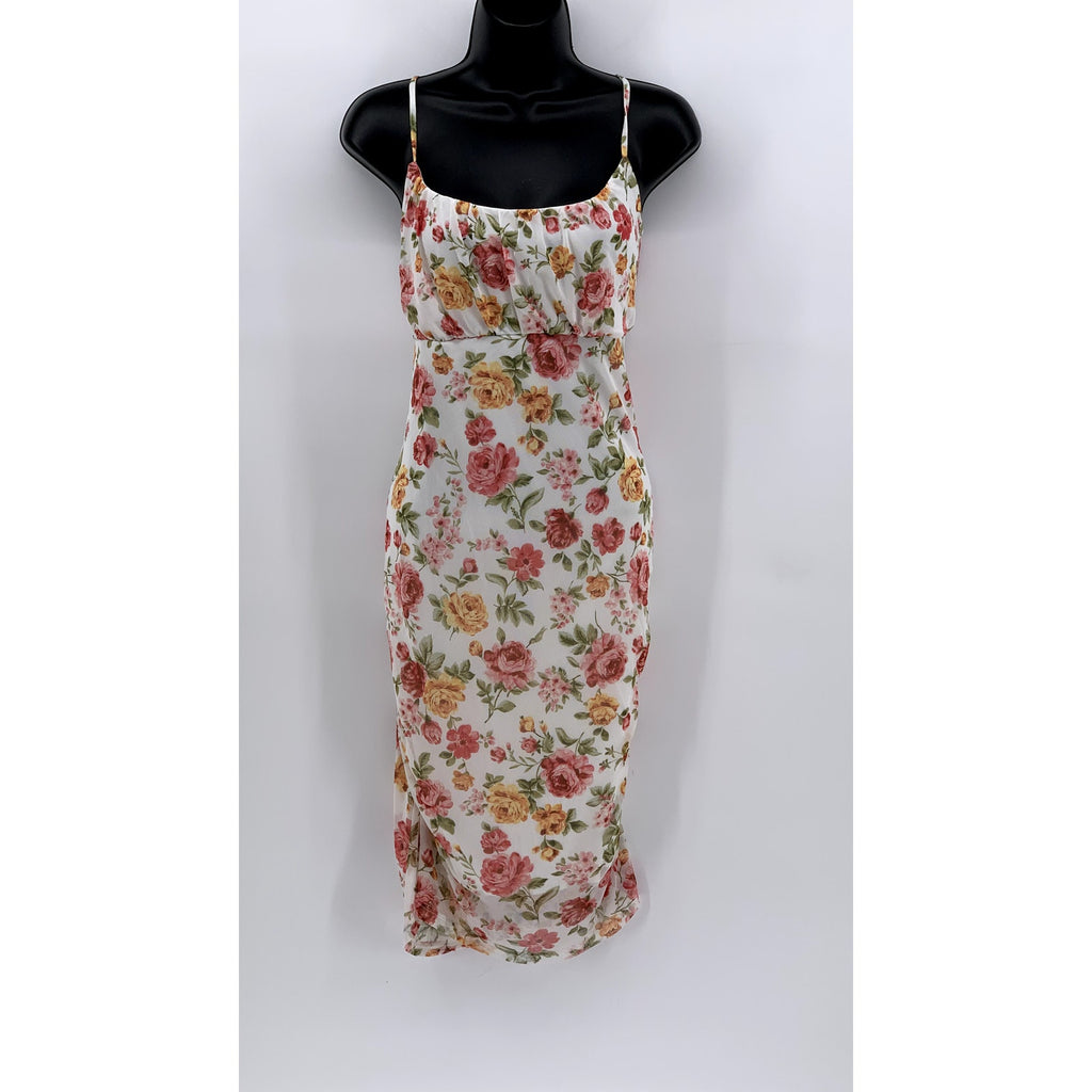 AMBIANCE Women's Plus White Floral Bodycon Midi Dress SZ 2X