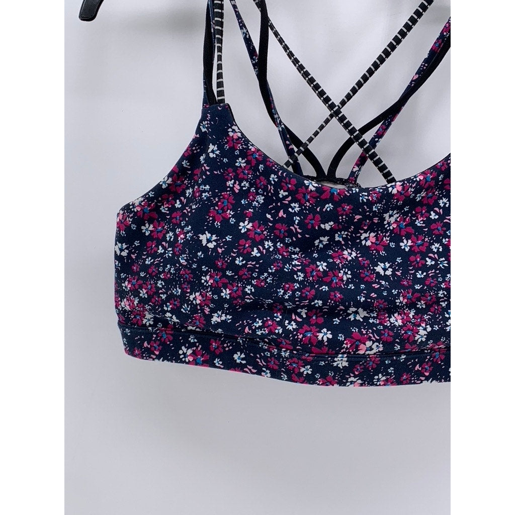 GAP FIT Women's Navy Daisy Floral Print Cross Strap Sports Bra SZ L