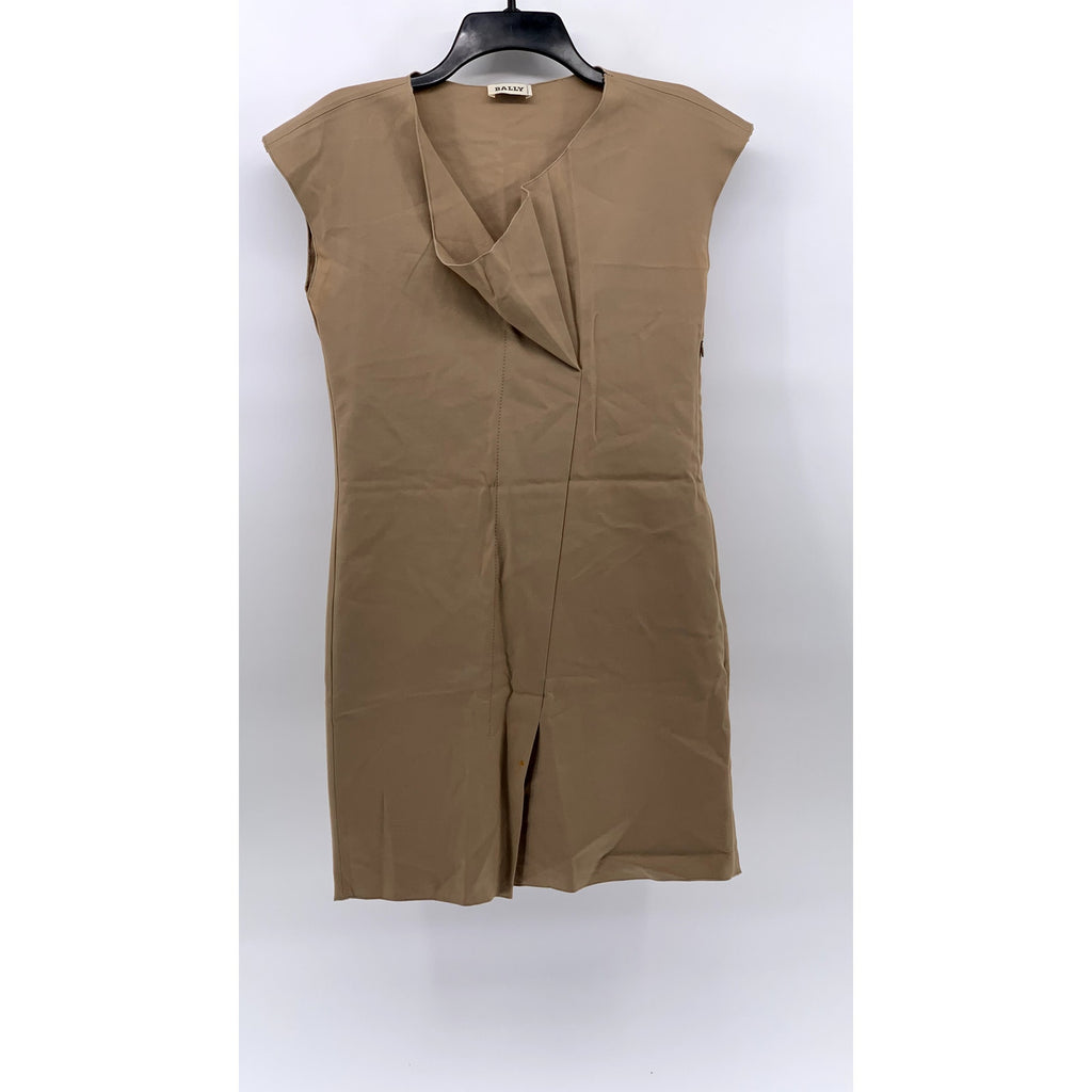 BALLY Women's Tan Pleated Short Sleeve Dress SZ US4
