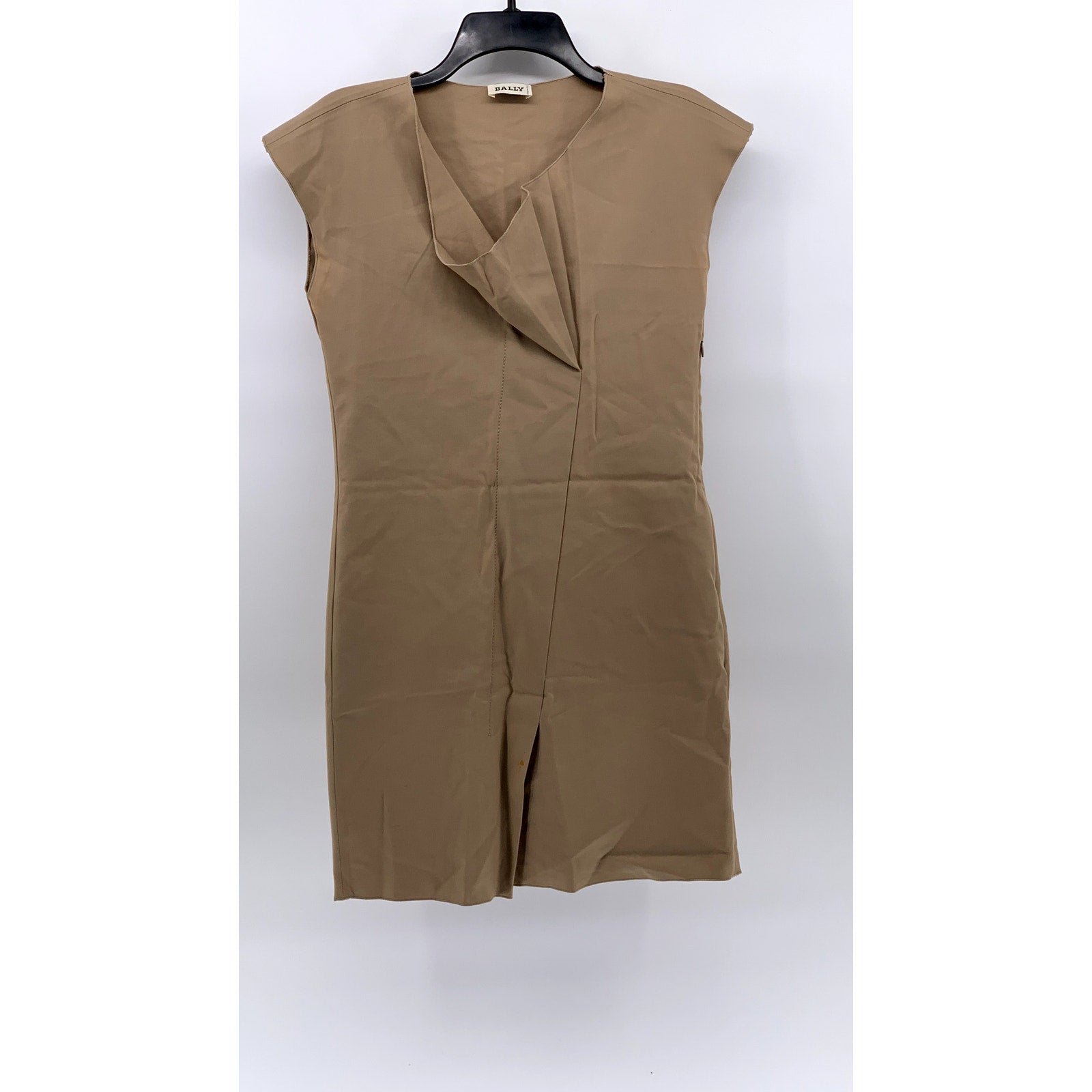 BALLY Women's Tan Pleated Short Sleeve Dress SZ US4