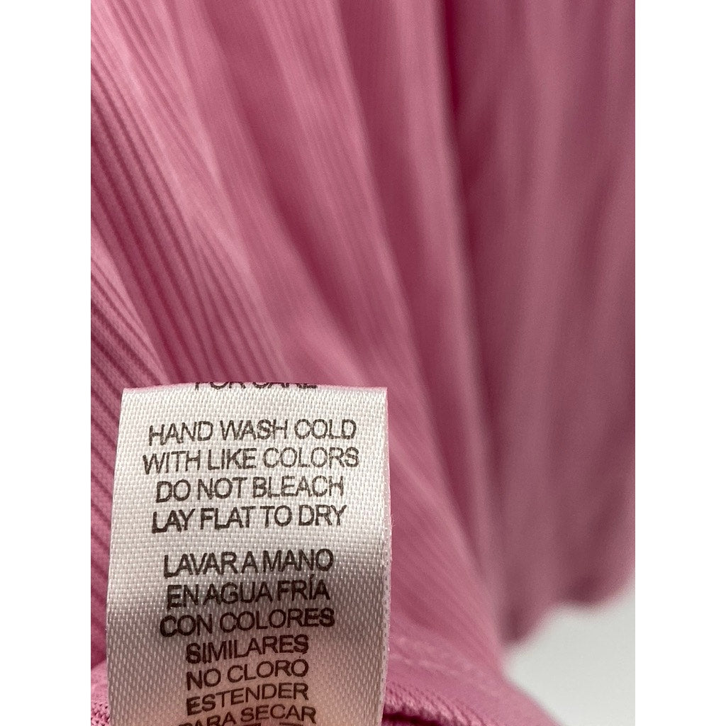 HEART & HIPS Women's Pink Ribbed V-Neck Collared Sleeveless Mini Dress SZ L