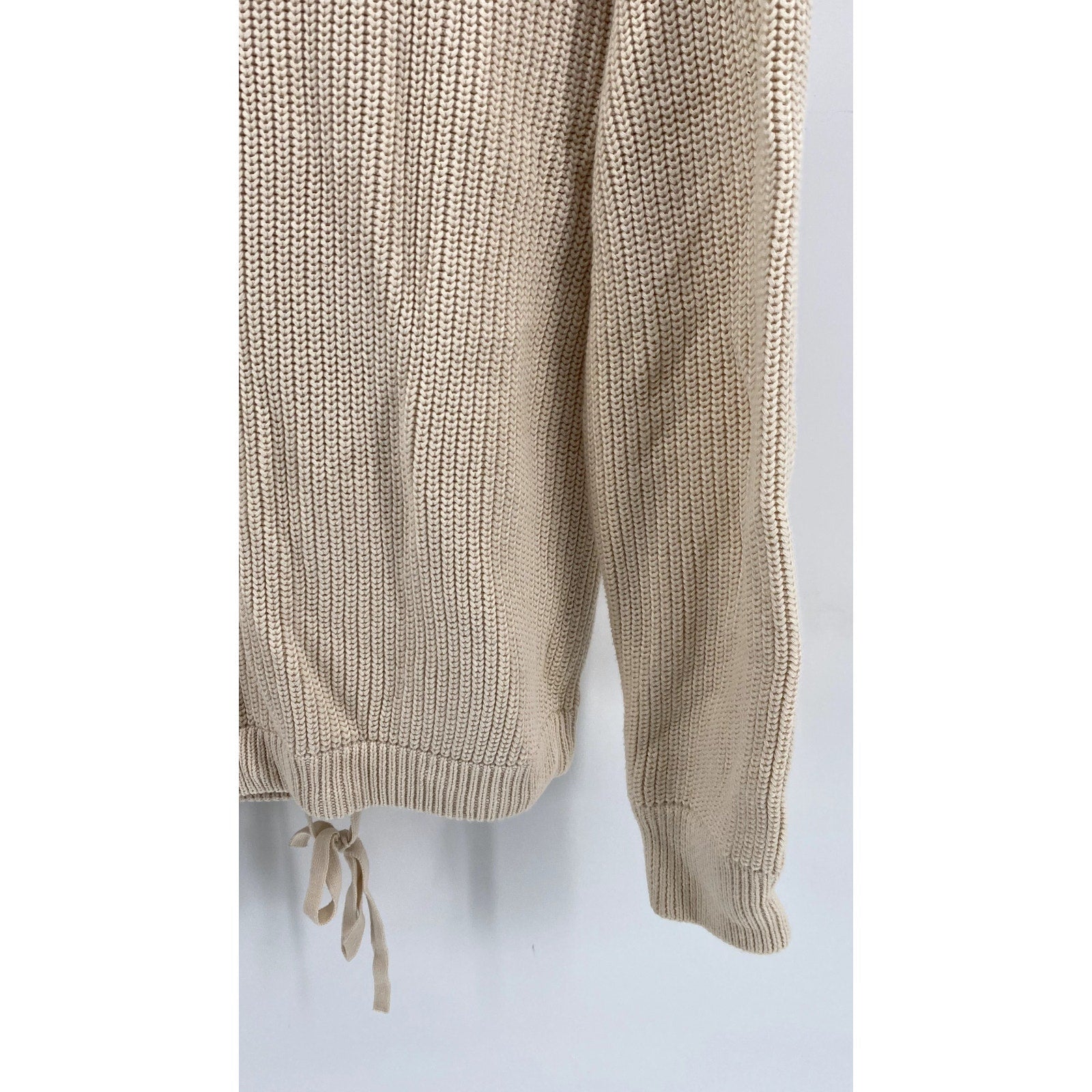 UNBRANDED Women's Wide-Neck Beige Knit Sweater With Waist Ties SZ M
