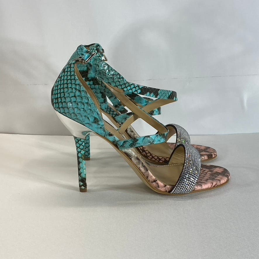 MICHAEL MICHAEL KORS Women's Teal/Tan Astrid Embellished Snake Sandals SZ 6.5