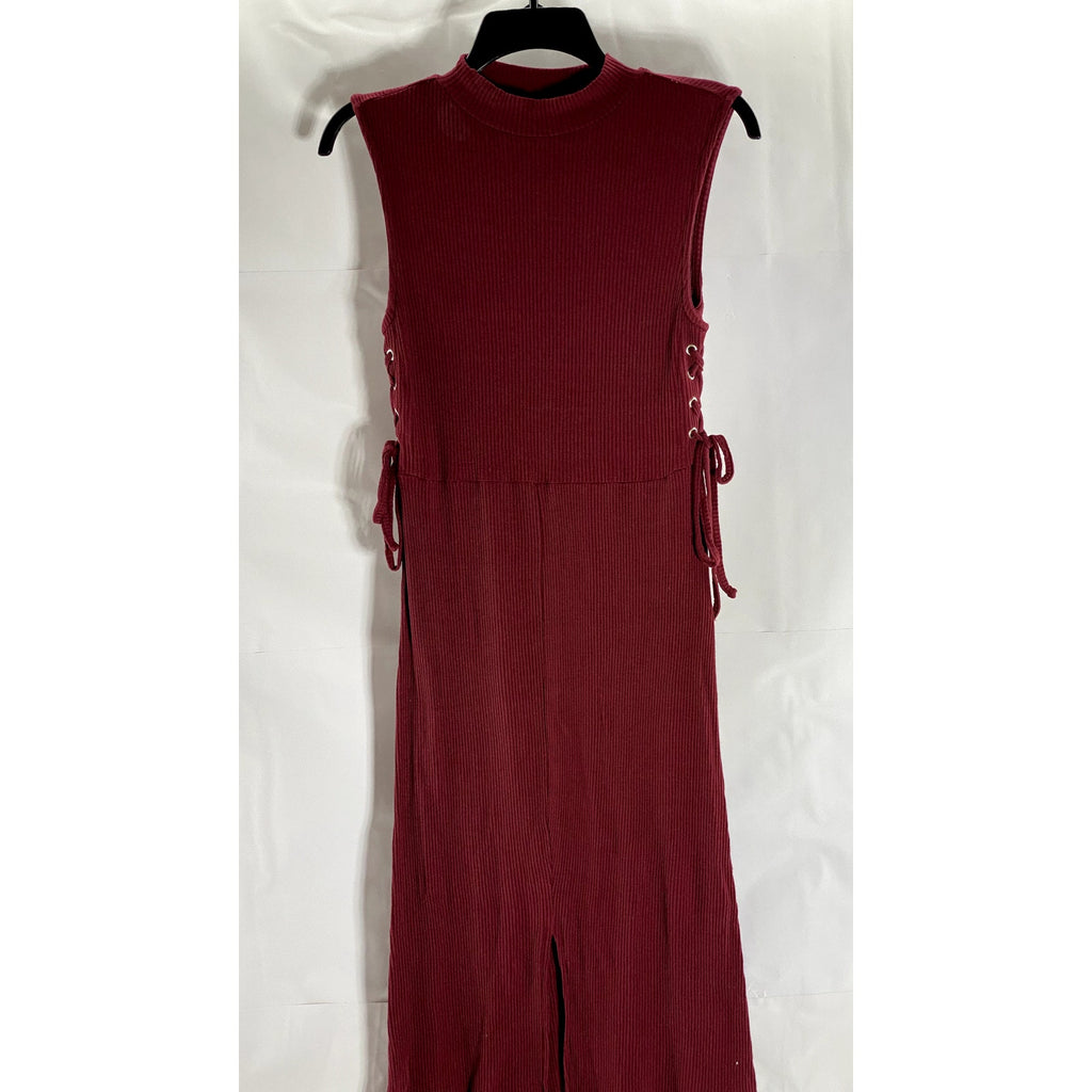 ASOS Women's Burgundy Ribbed Mock-Neck Sleeveless Ribbed Front-Slit Dress SZ 4