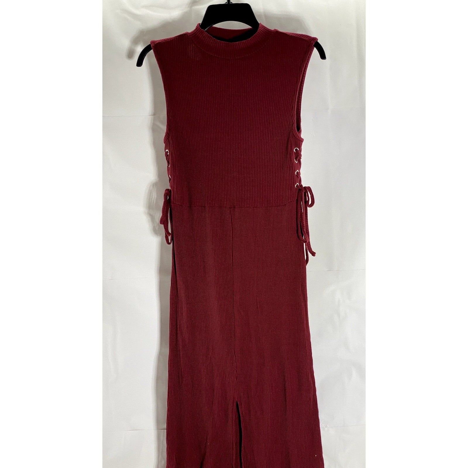 ASOS Women's Burgundy Ribbed Mock-Neck Sleeveless Ribbed Front-Slit Dress SZ 4