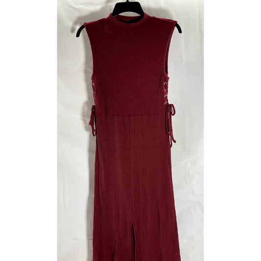 ASOS Women's Burgundy Ribbed Mock-Neck Sleeveless Ribbed Front-Slit Dress SZ 4
