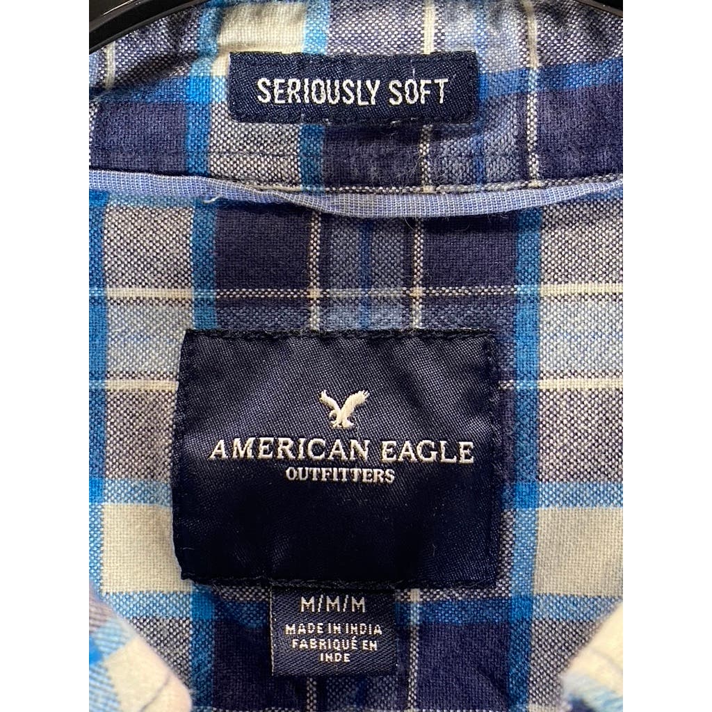 AMERICAN EAGLE OUTFITTERS Men's Blue Plaid Soft Button-Up Flannel Shirt SZ M