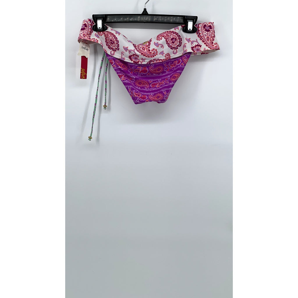 SOFIA By VIX Women's Pink-WhIte Paisley Side-Tie Bikini Bottom SZ L