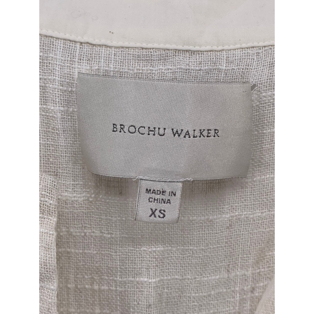 BROCHU WALKER Women's Beige V-Neck Long Sleeve Cotton-Linen Top SZ XS