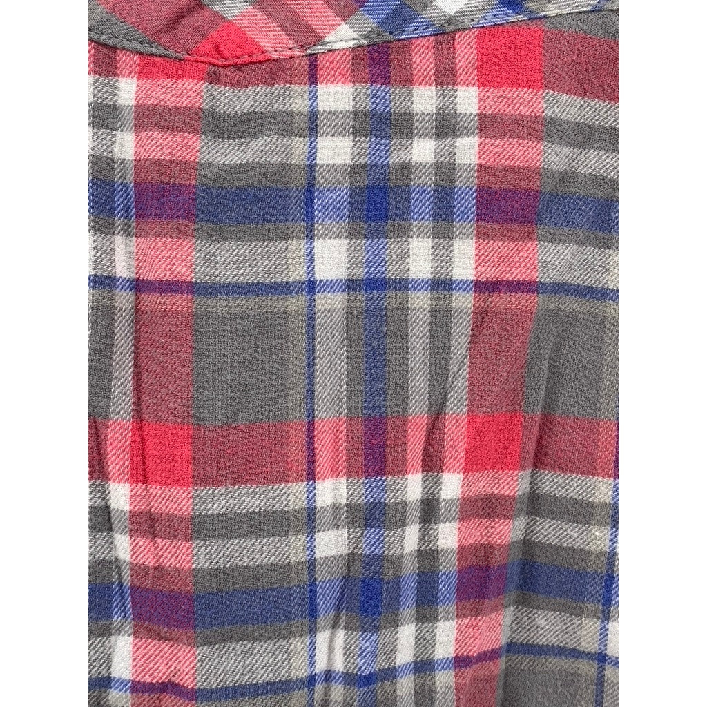 JACHS GIRLFRIEND Women's Multi Plaid Button-Up Long Sleeve Bea Cotton Top SZ XL