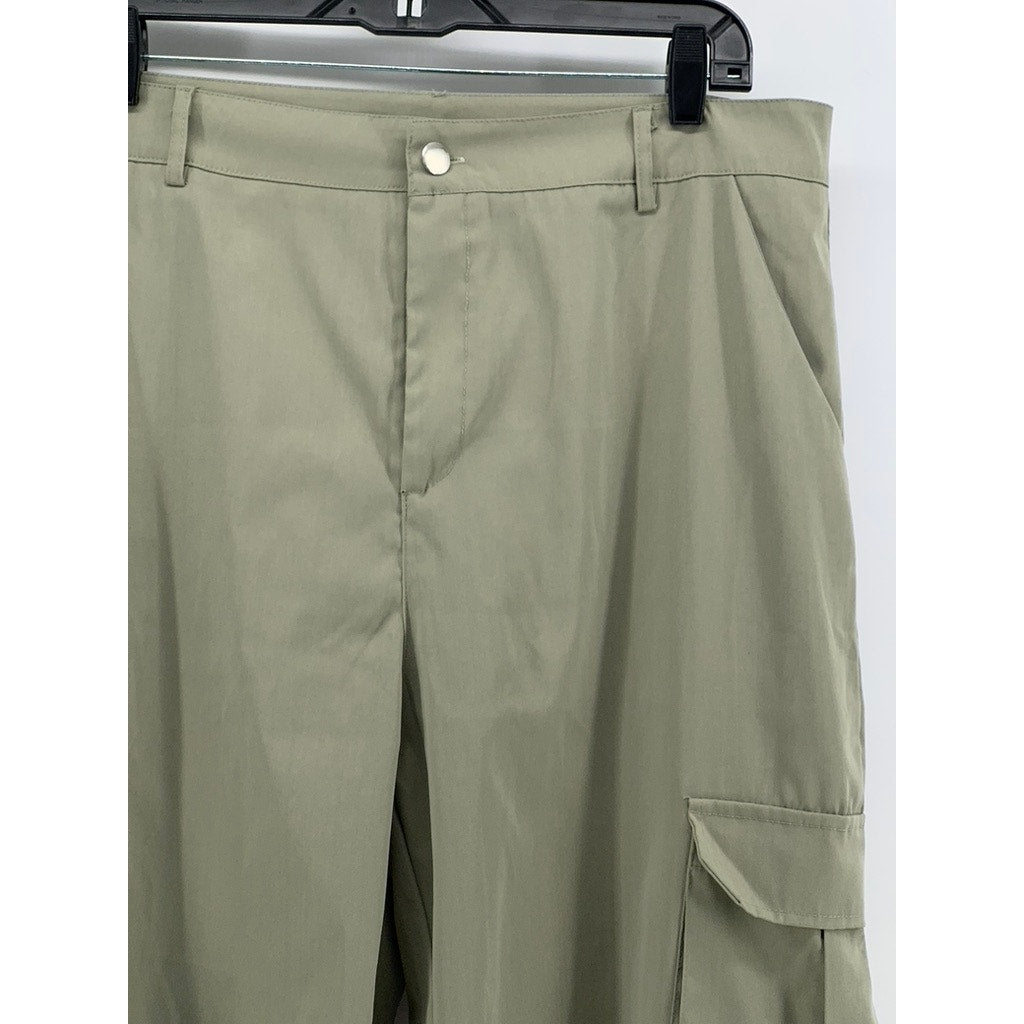 BLUSH MARK Women's Olive Green Solid Cargo Straight-Leg Pants SZ XL
