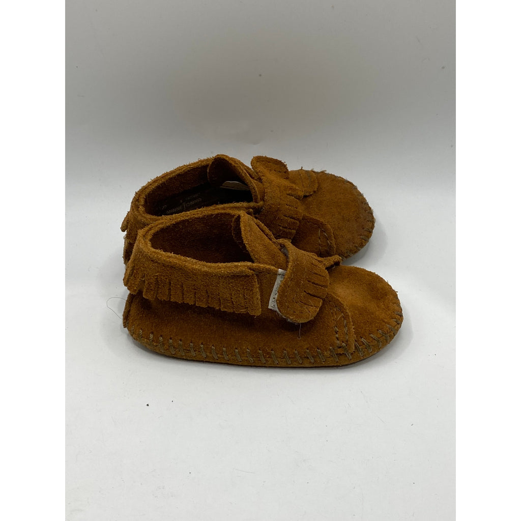MINNETONKA Infant Girls' Brown Leather Pull-On Moccasin Shoes SZ 3