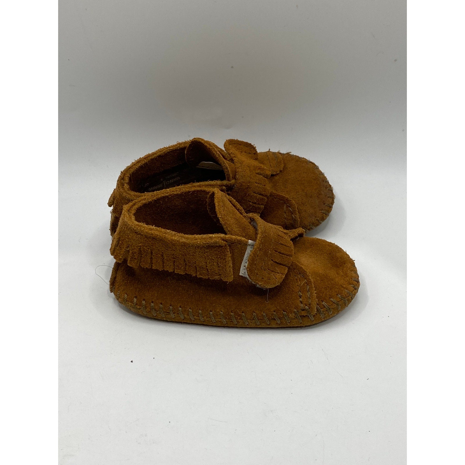 MINNETONKA Infant Girls' Brown Leather Pull-On Moccasin Shoes SZ 3